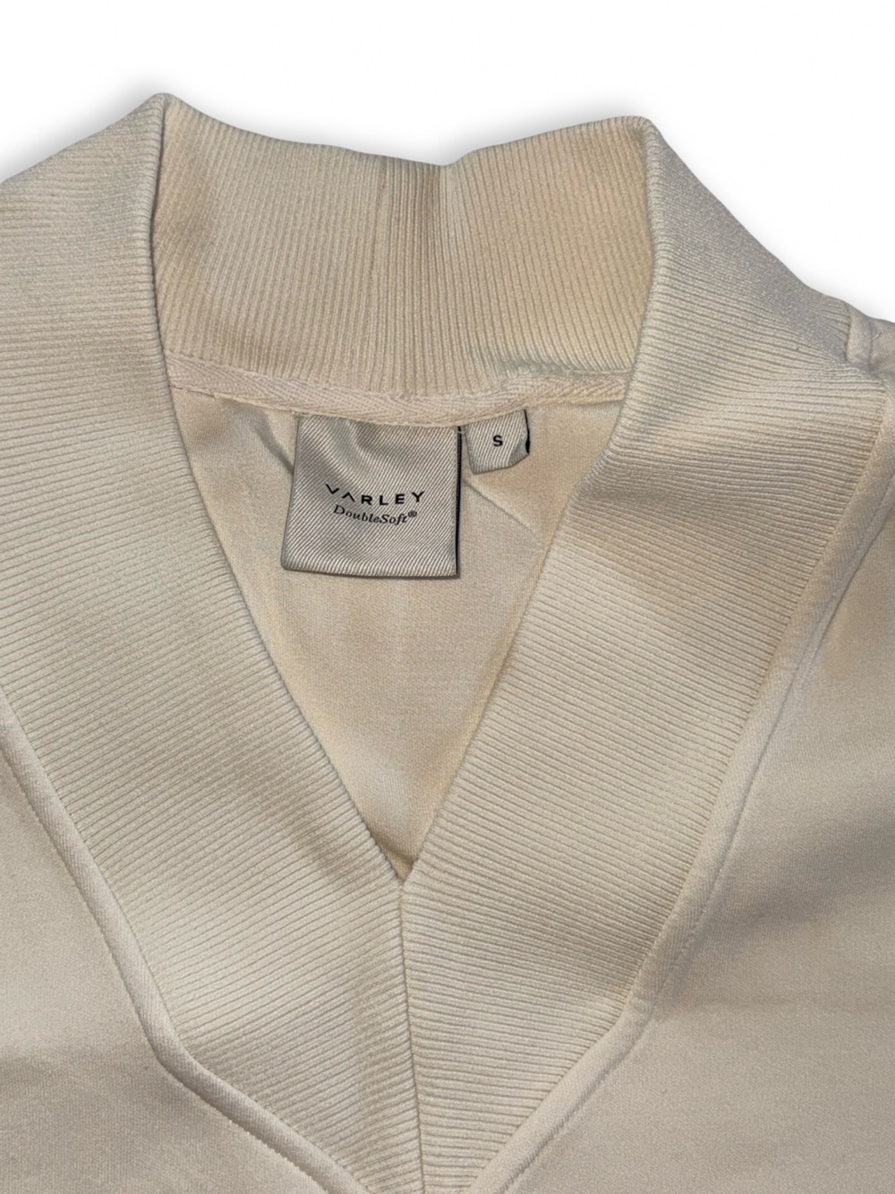 Varley V-Neck Knit-Trim Pullover in Cream - Picture 2 of 5
